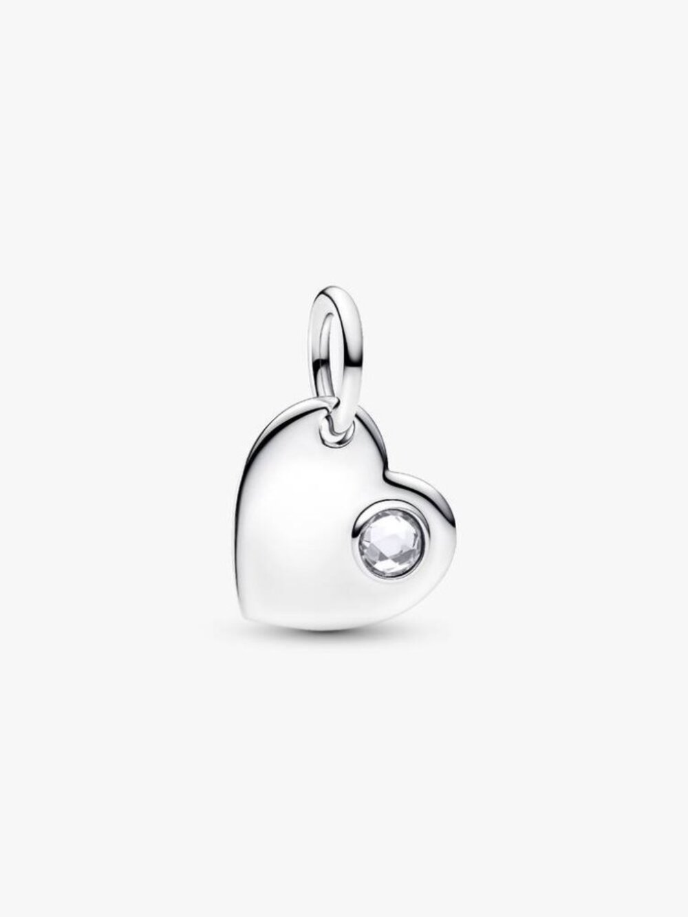 Pandora April Engravable Heart Clear Stone Dangle Charm